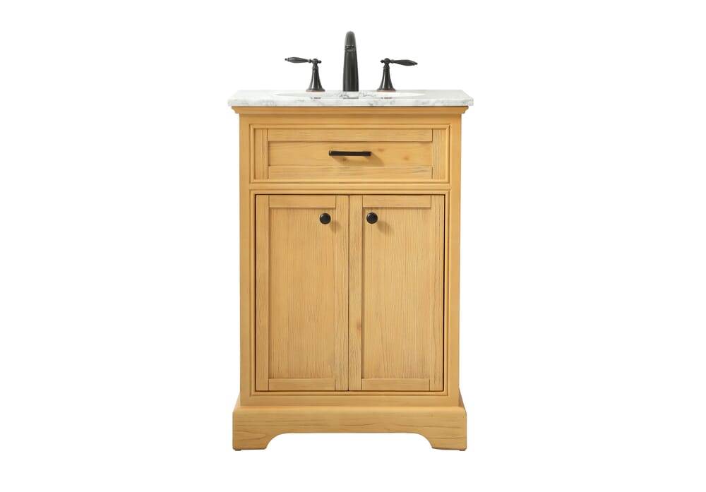24 in. 8-Drawer Transitional Single Bathroom Vanity, Natural Wood