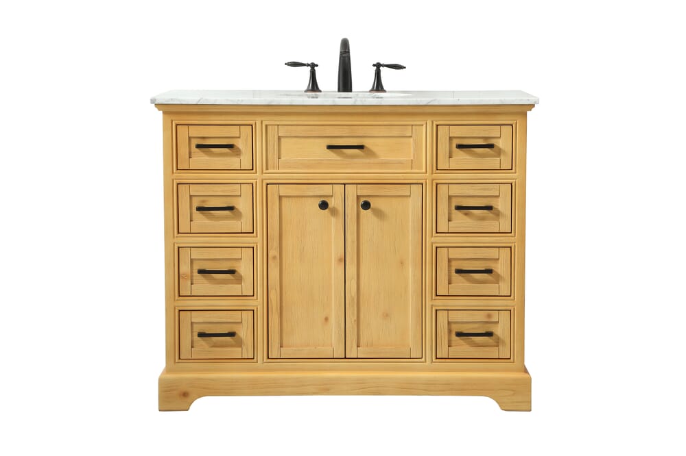 42 in. 8-Drawer Transitional Single Bathroom Vanity, Natural Wood