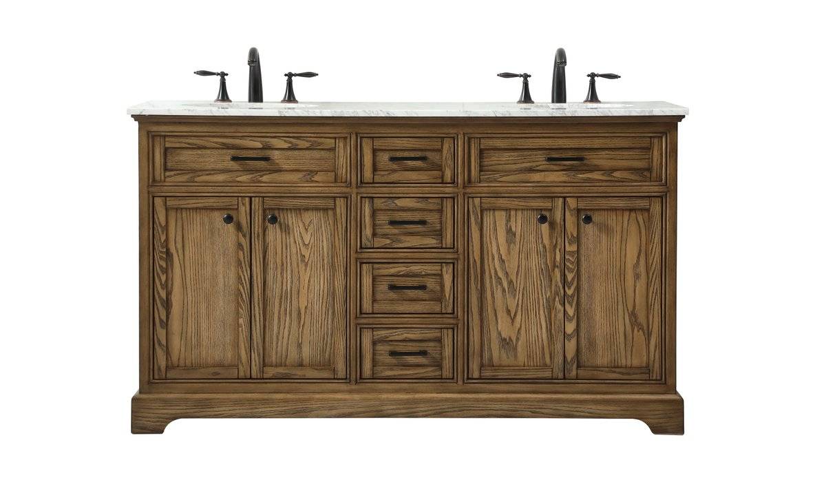 60 in. Double Bathroom Vanity, Driftwood