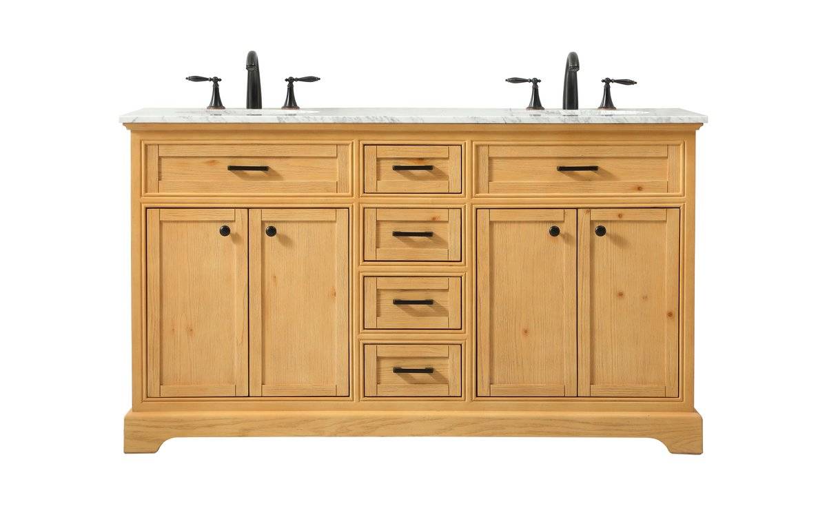 60 in. Double Bathroom Vanity, Natural Wood