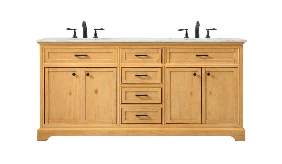 72 in. Double Bathroom Vanity, Natural Wood