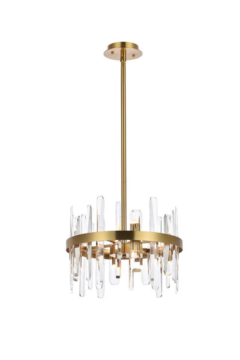 16 in. Serena Crystal Round Pendant, Satin Gold