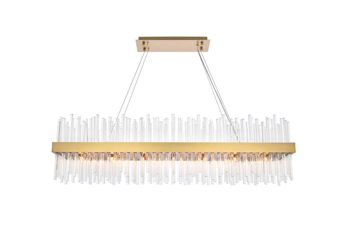 48 in. Dallas Rectangle Crystal Pendant, Satin Gold