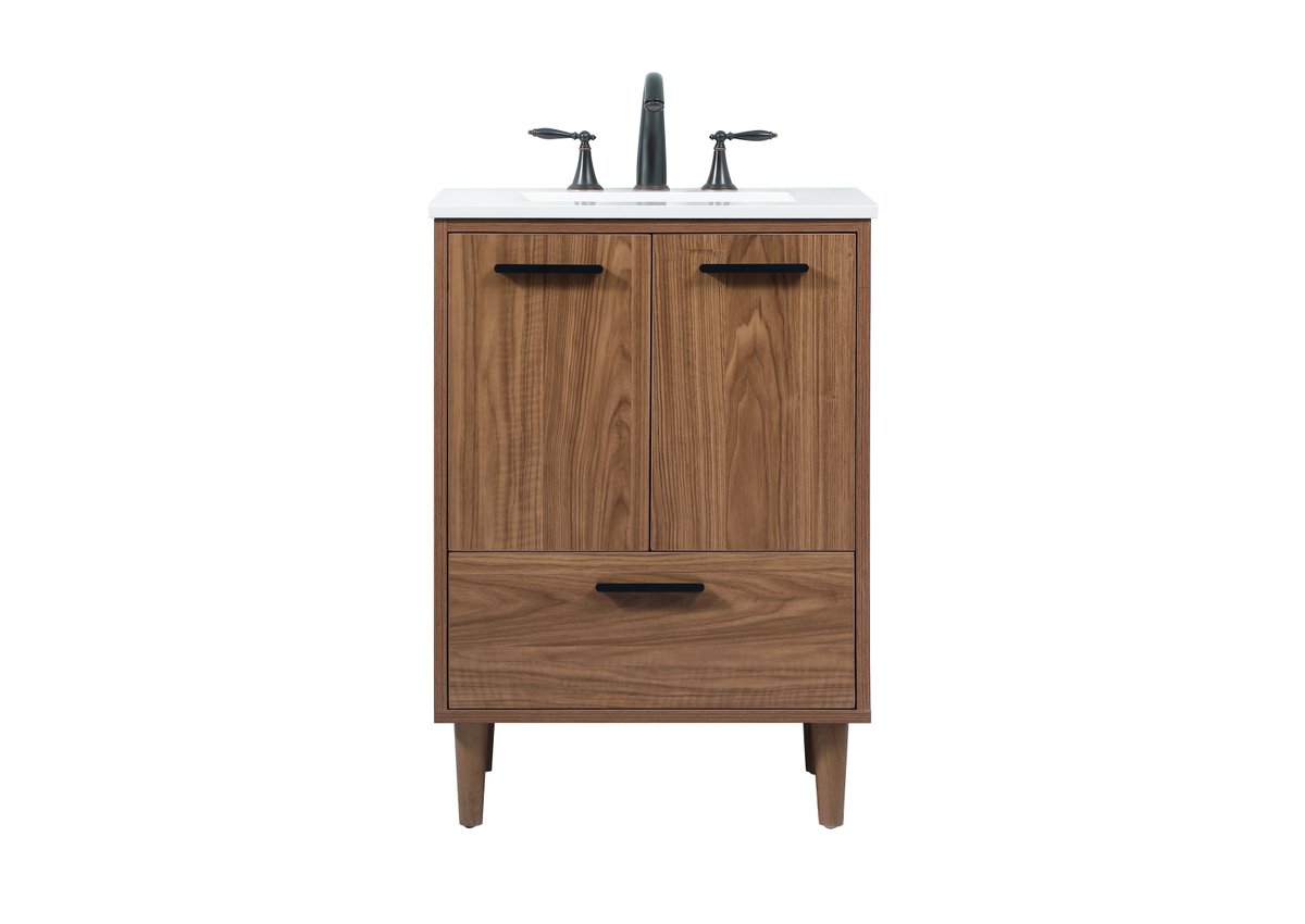 19 x 34 x 24 in. Single Bathroom Vanity, Walnut Brown