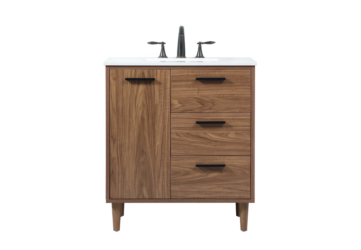 19 x 34 x 30 in. Single Bathroom Vanity, Walnut Brown