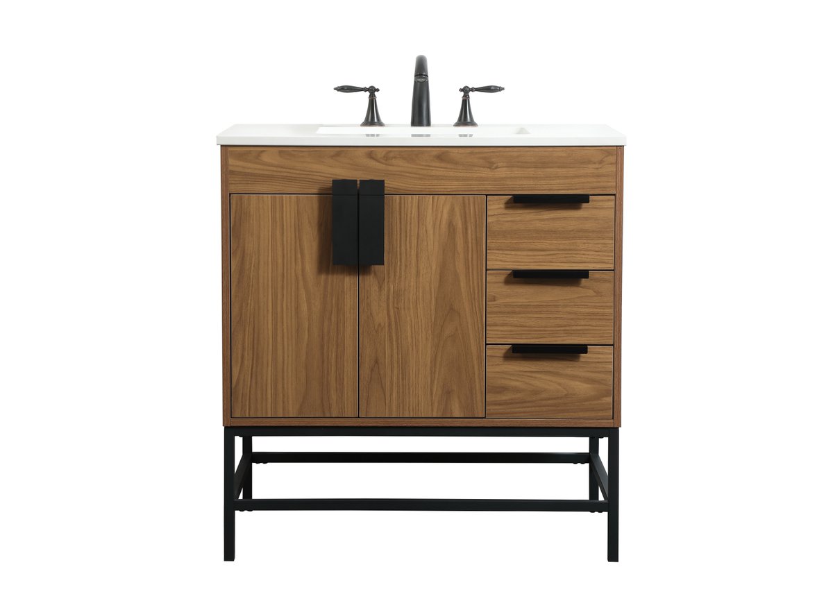33.5 x 22 x 32 in. Single Bathroom Vanity, Walnut Brown