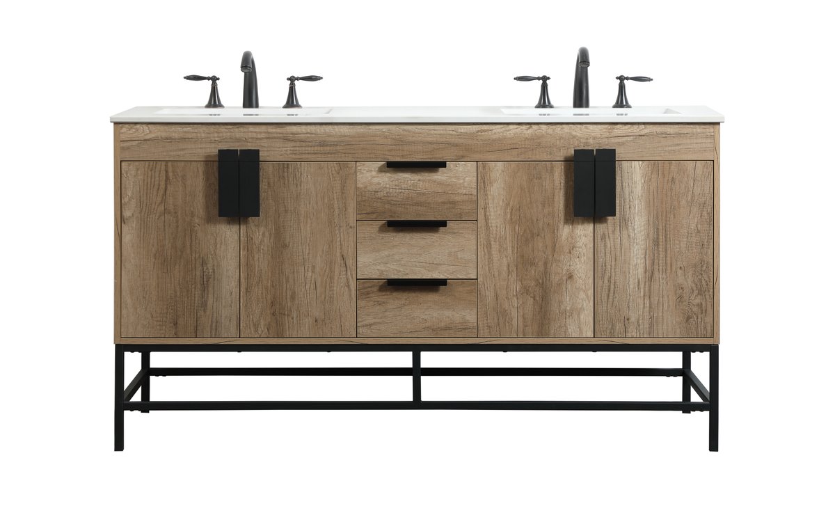 60 in Double Bathroom Vanity, Natural Oak