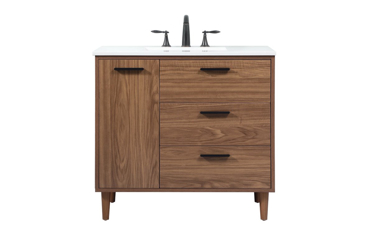 22 x 34 x 36 in. Single Bathroom Vanity, Walnut Brown