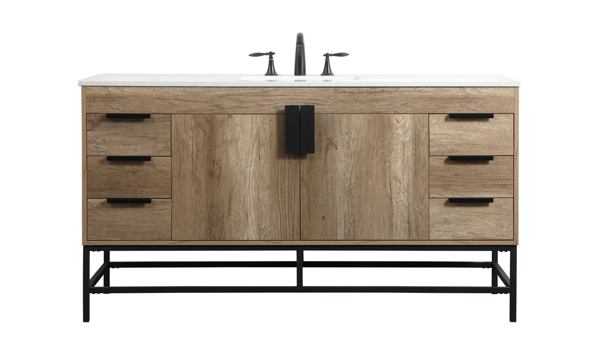 60 in. Single Bathroom Vanity, Natural Oak