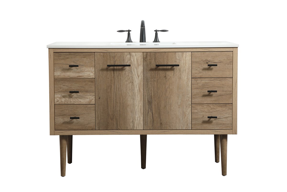 48 in. Single Bathroom Vanity with 6 Drawer, Natural Oak
