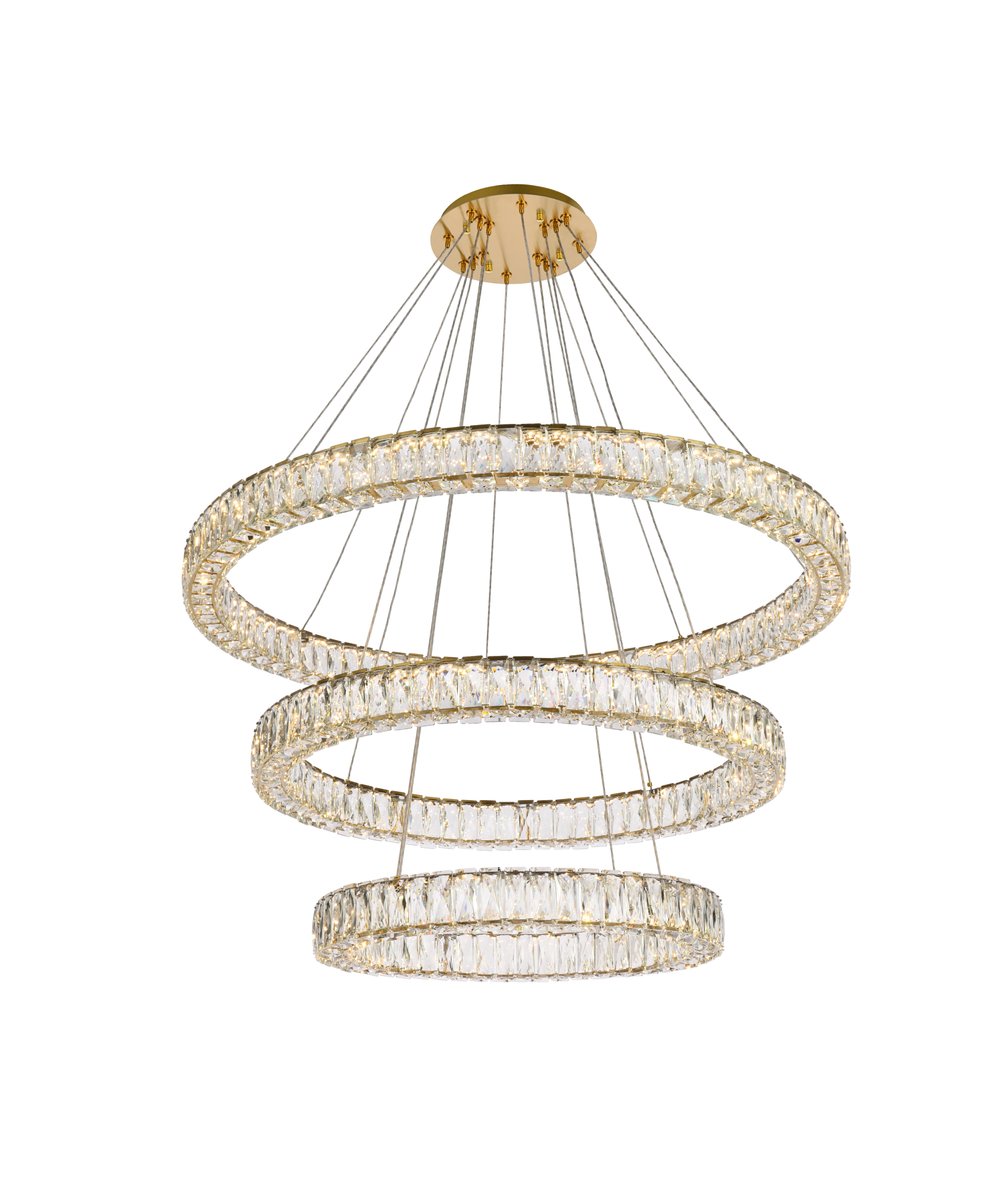 Monroe LED Triple Ring Chandelier - Gold - 41 in. - Dimmable