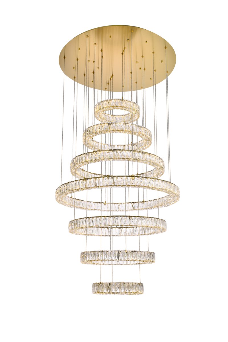 40 in. Monroe LED Seven Ring Chandelier, Gold