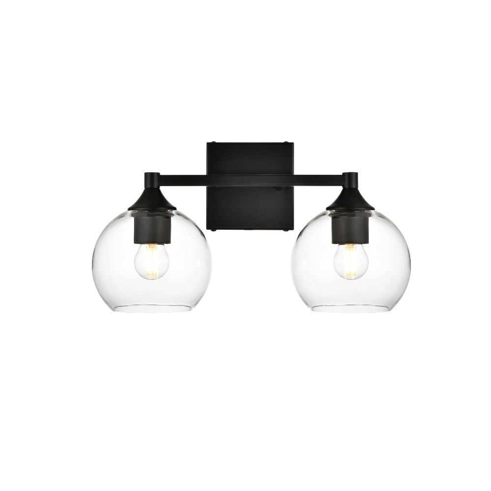 16 in. Foster 2 Light Black Bath Sconce Wall Light, Black & Clear