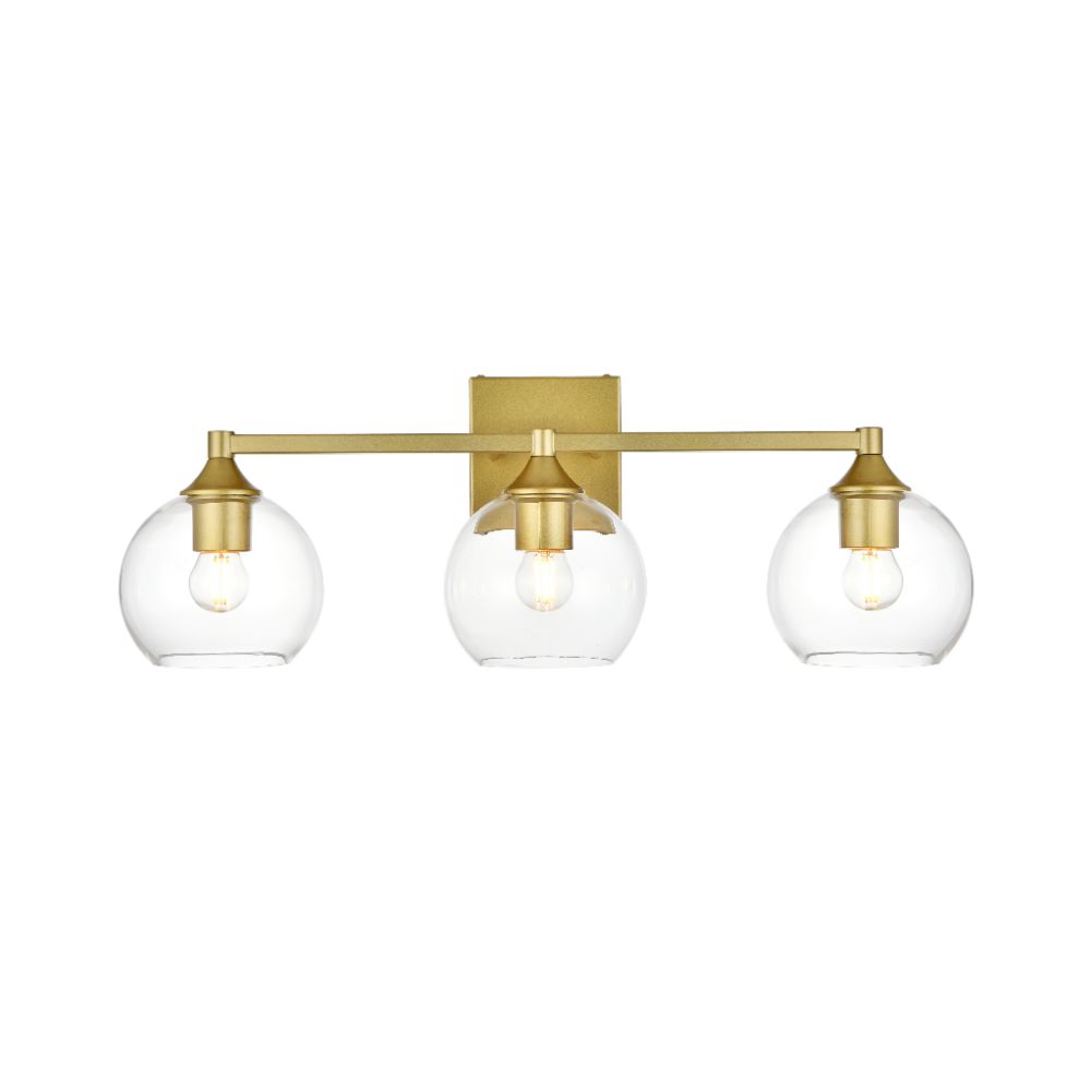 25 in. Foster 3 Light Brass Bath Sconce Wall Light, Brass & Clear