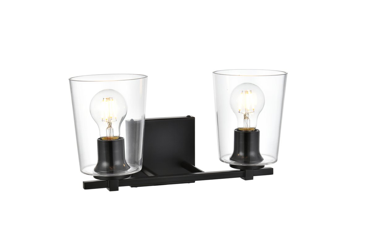 7.4 in. Kacey 2 Light Black & Clear Bath Sconce