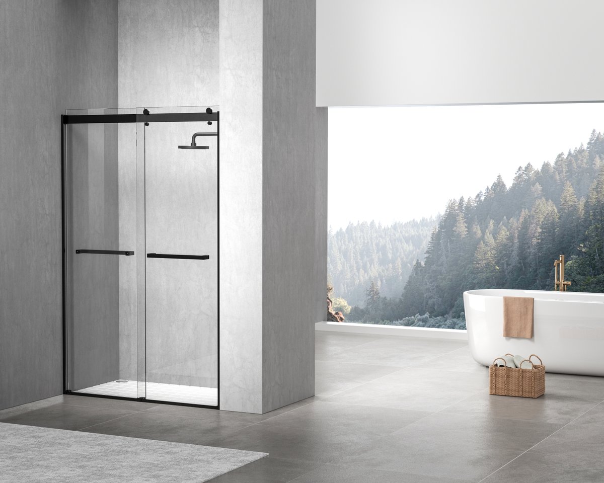 48 x 76 in. Darwin Frameless Shower Door, Matte Black