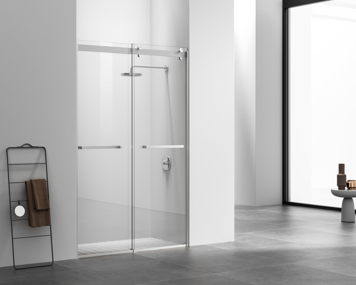 48 x 76 in. Darwin Frameless Shower Door, Brushed Nickel