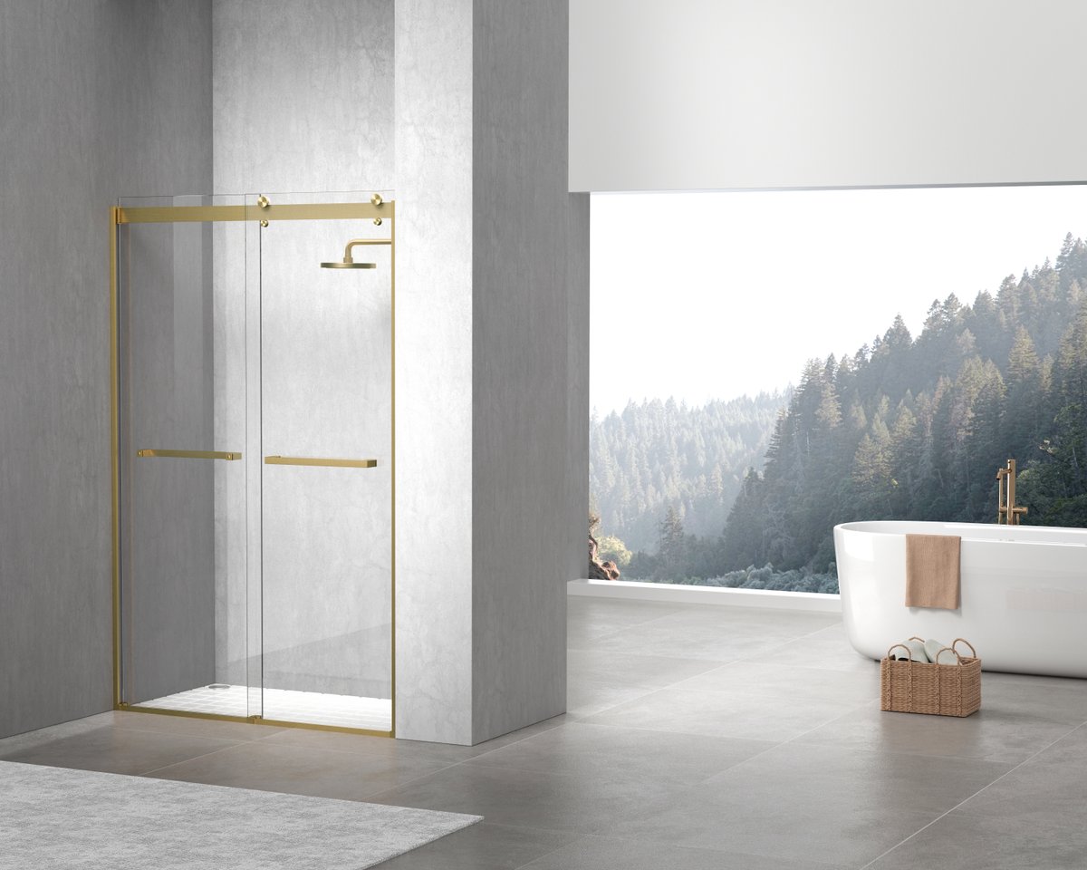 SD202-4876BGD 48 x 76 in. Darwin Frameless Shower Door, Brushed Gold