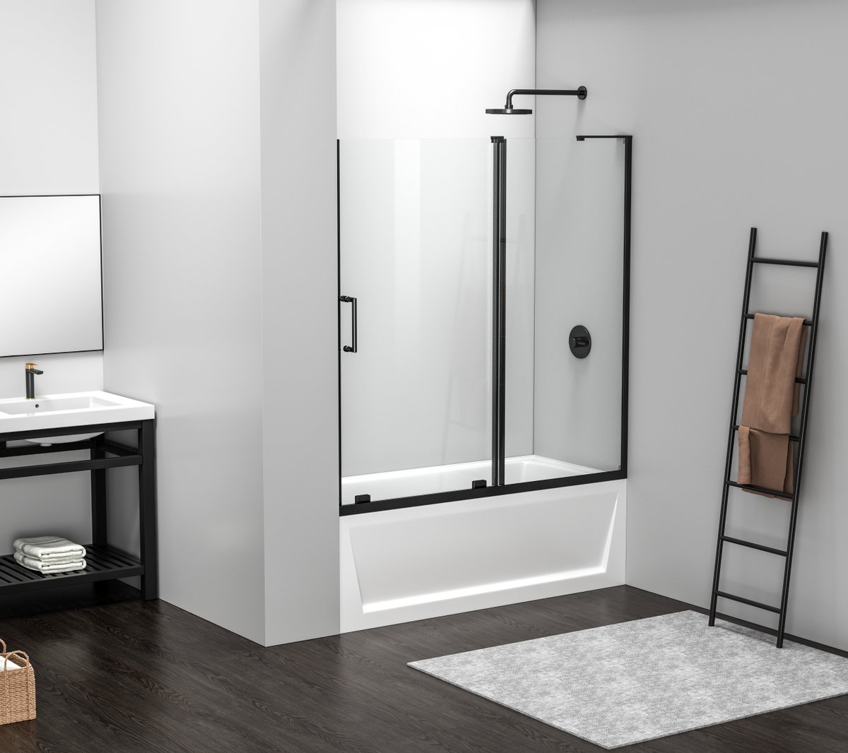 60 x 60 in. Gannon Frameless Tub Door, Matte Black