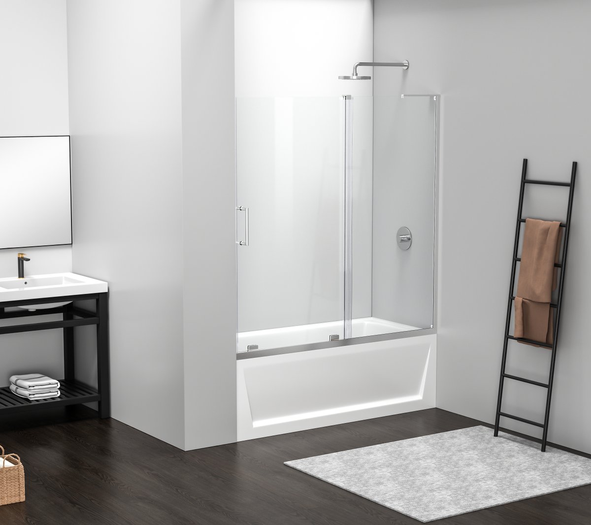 60 x 60 in. Gannon Frameless Tub Door, Polished Chrome