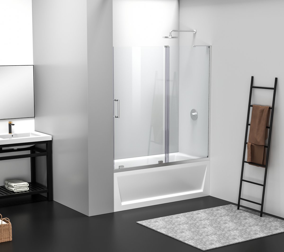 60 x 60 in. Gannon Frameless Tub Door, Brushed Nickel