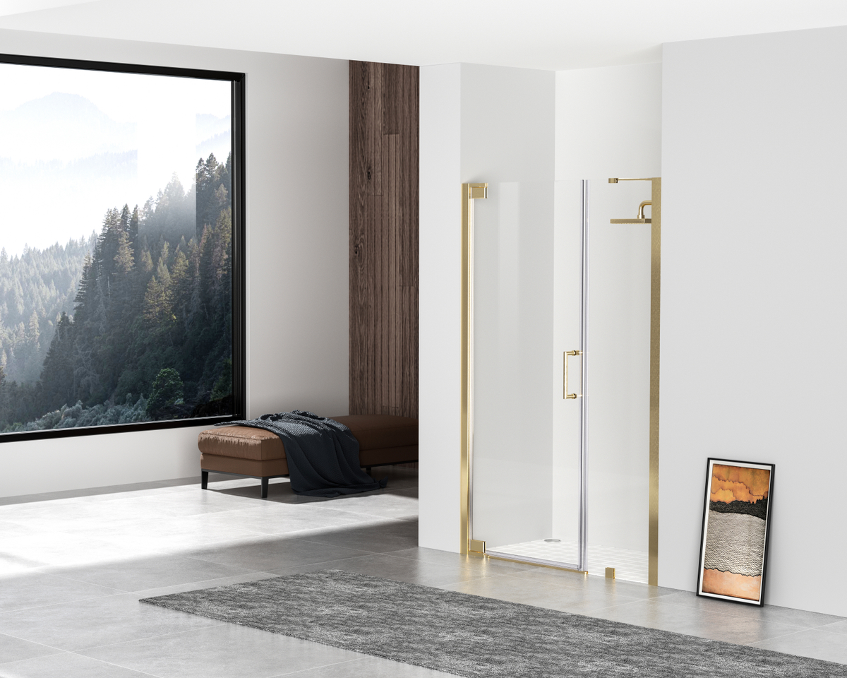 48 x 72 in. Semi-Frameless Hinged Shower Door, Brushed Gold