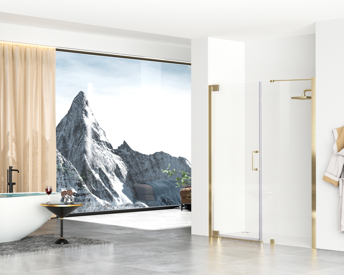 60 x 72 in. Semi-Frameless Hinged Shower Door, Brushed Gold