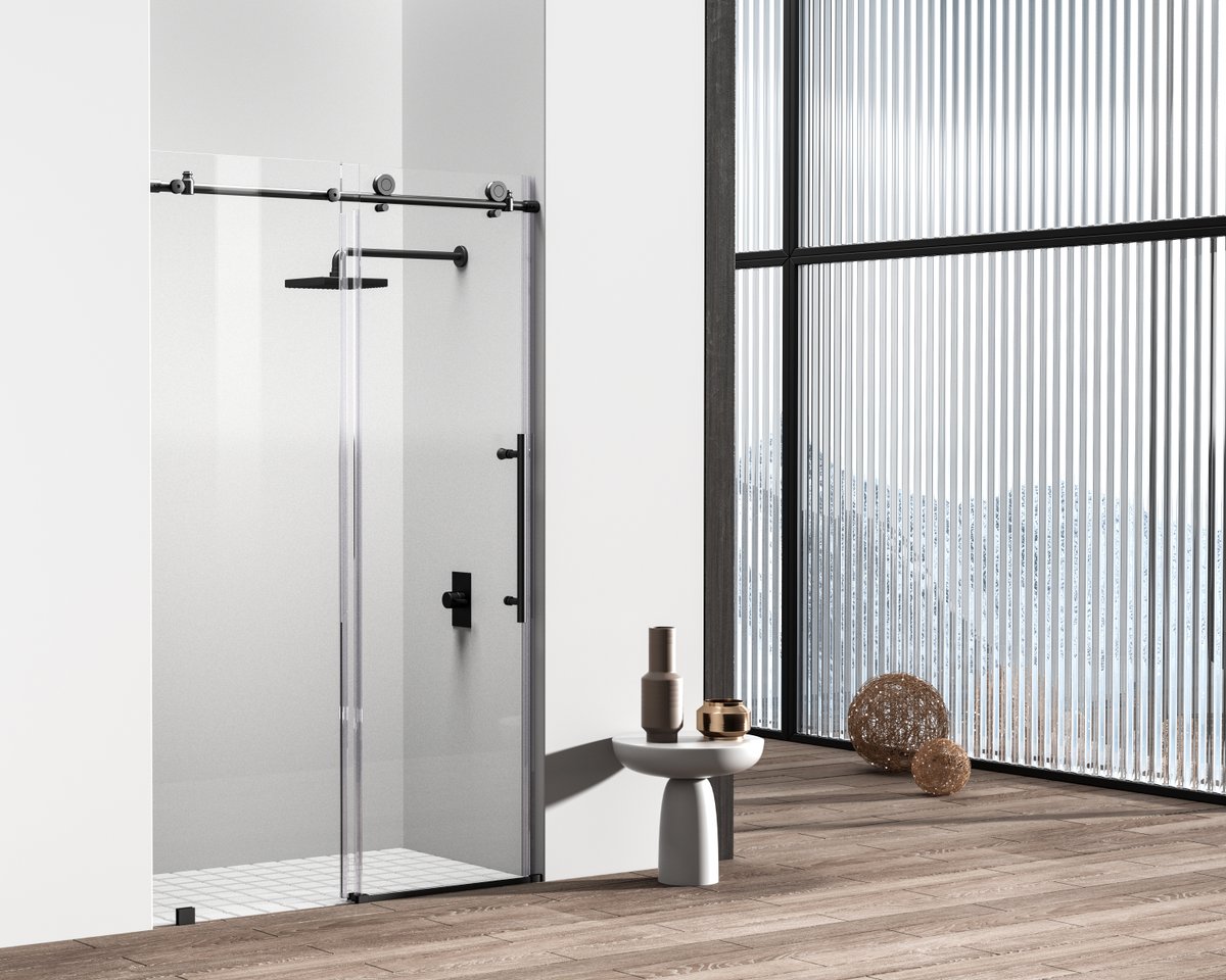 Tempered Glass Shower Door, Matte Black