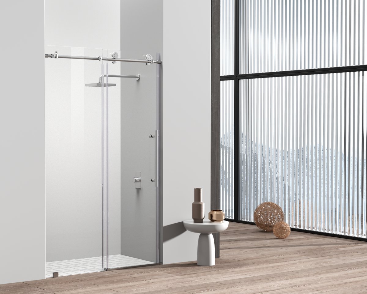 Tempered Glass Shower Door, Polished Chrome