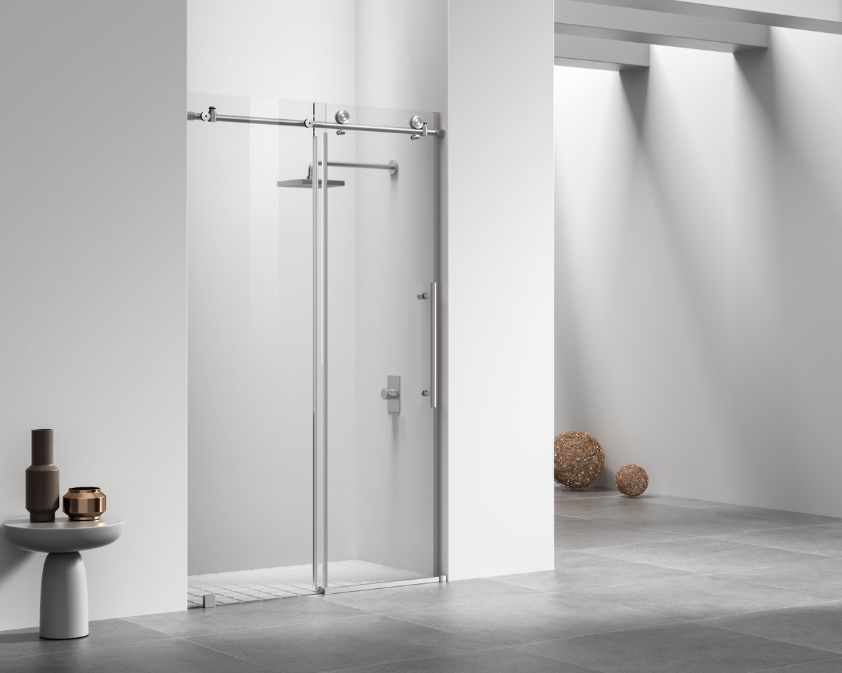 Tempered Glass Shower Door, Brushed Nickel