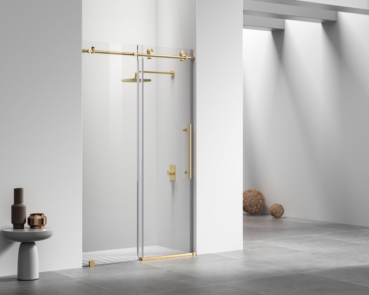Tempered Glass Shower Door, Brushed Gold