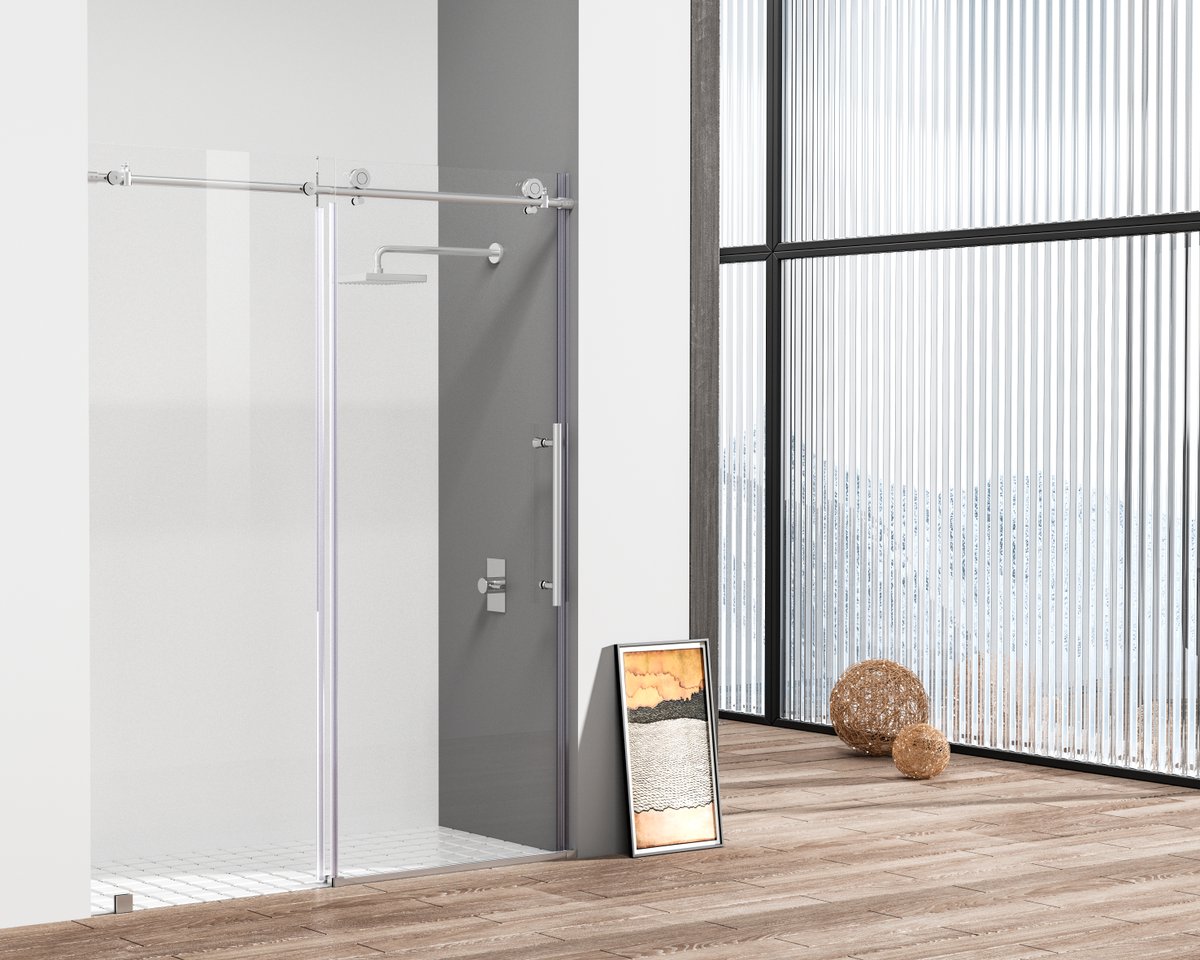 Tempered Glass & Metal Shower Door, Polished Chrome