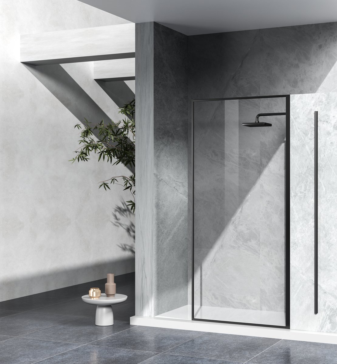 Fixed Framed Shower Door - Matte Black - 35 x 76 in. - Modern Design