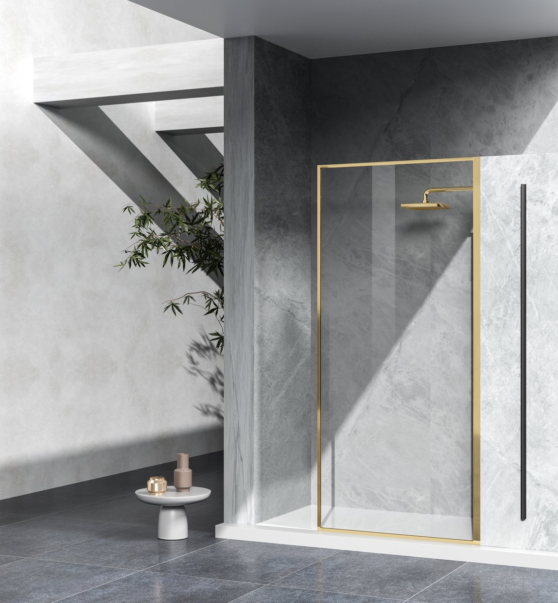 Tempered Glass & Metal Shower Door, Brushed Gold