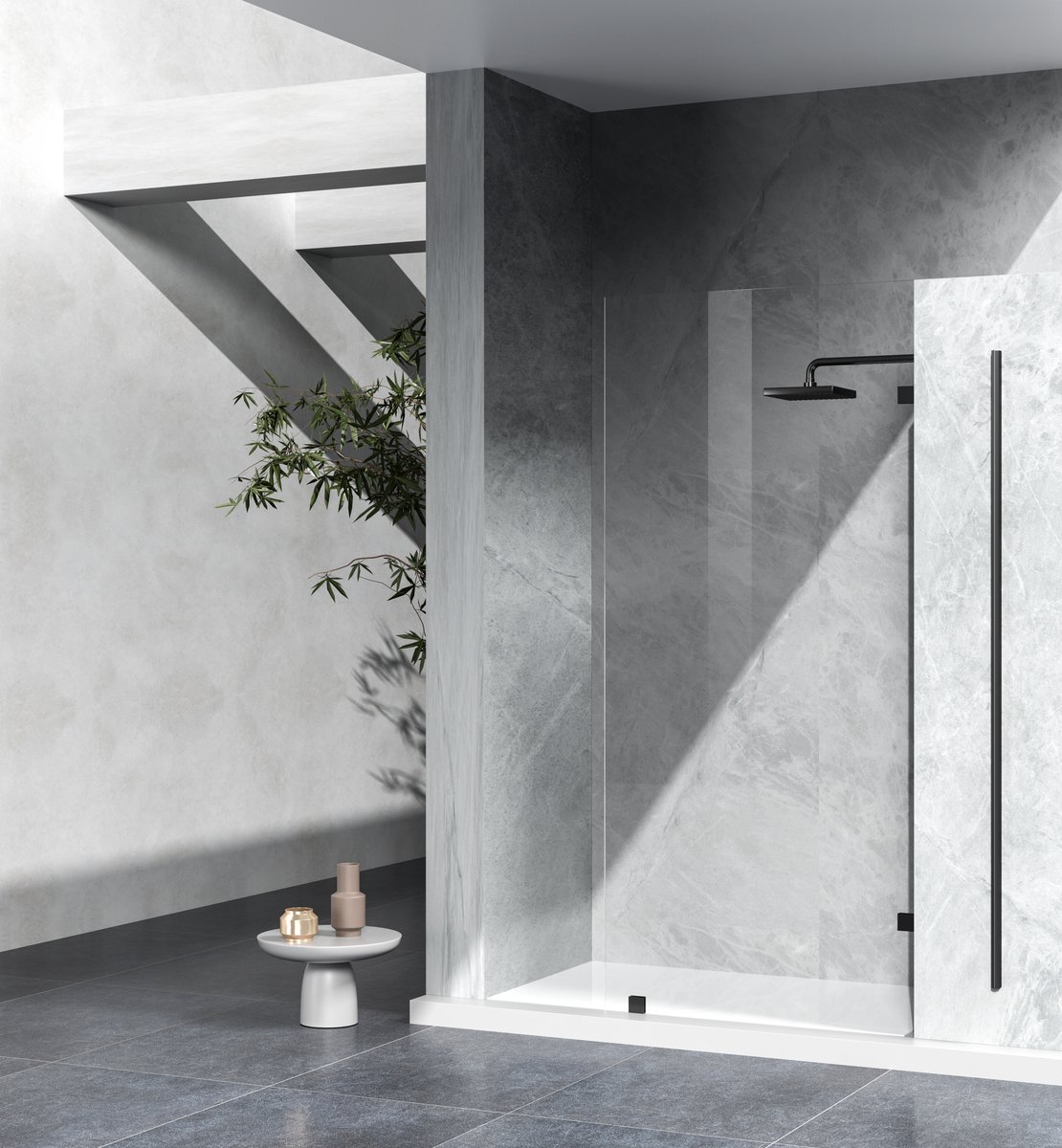Tempered Glass & Metal Shower Door, Matte Black