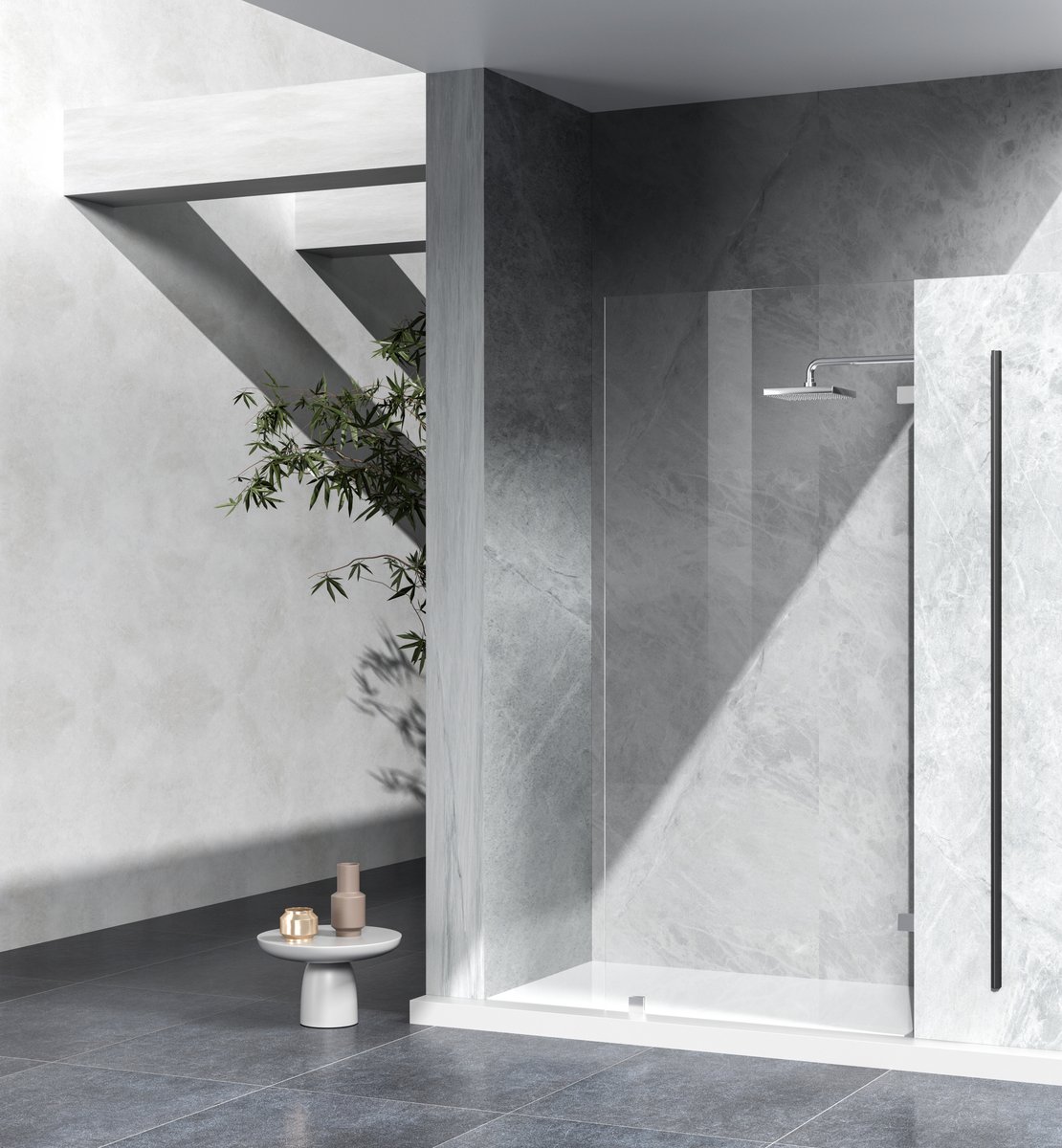 Tempered Glass & Metal Shower Door, Polished Chrome