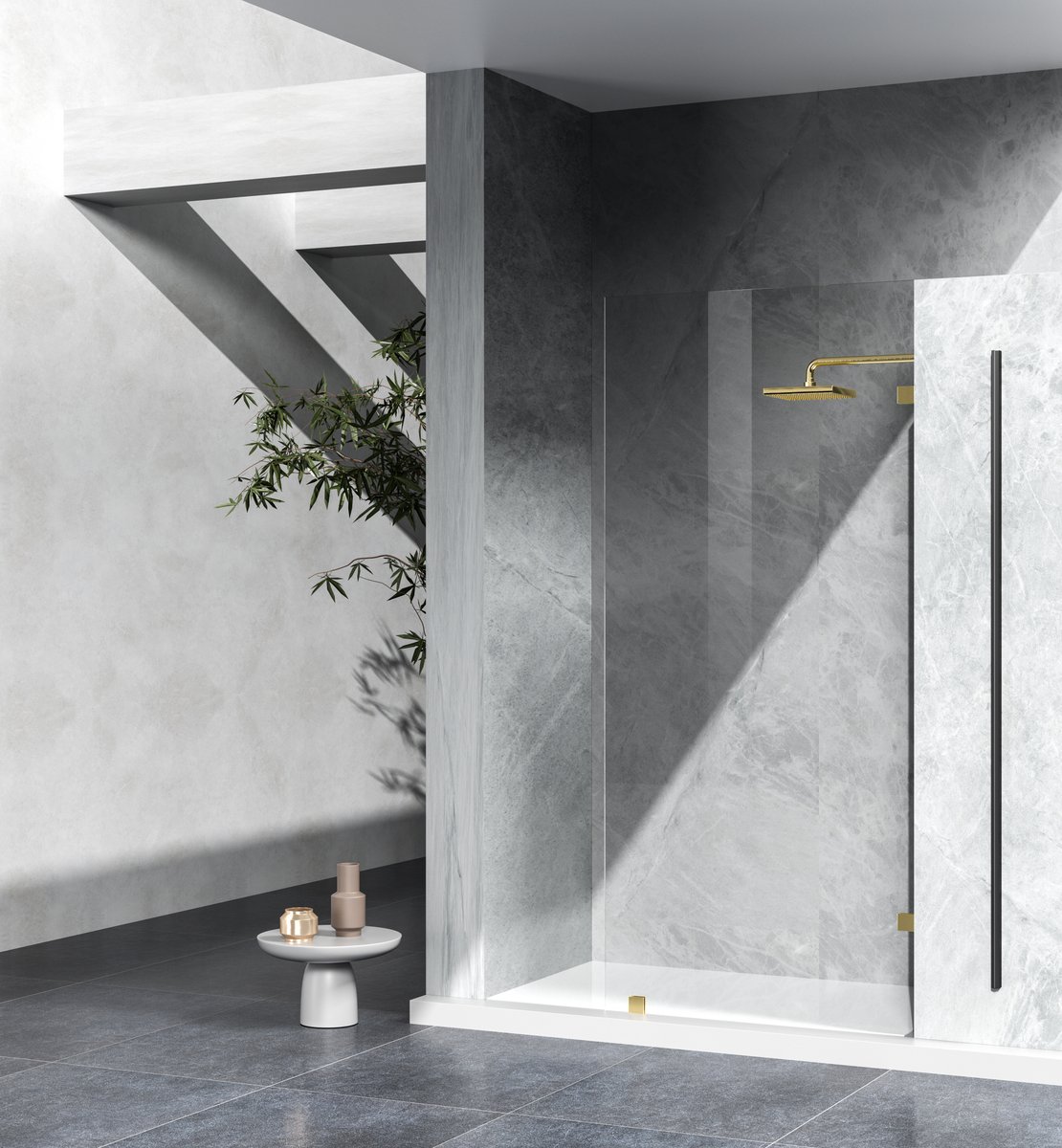 Tempered Glass & Metal Shower Door, Brushed Gold