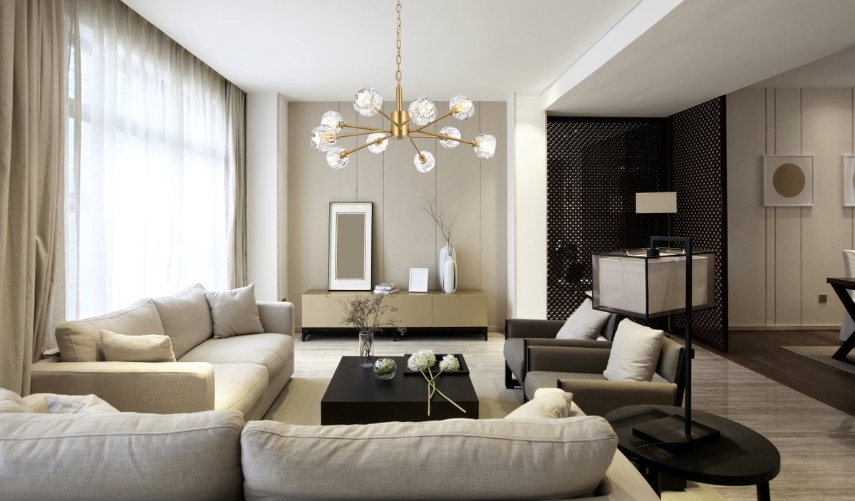135 in. Graham 10-Light Chandelier Light, Gold & Clear