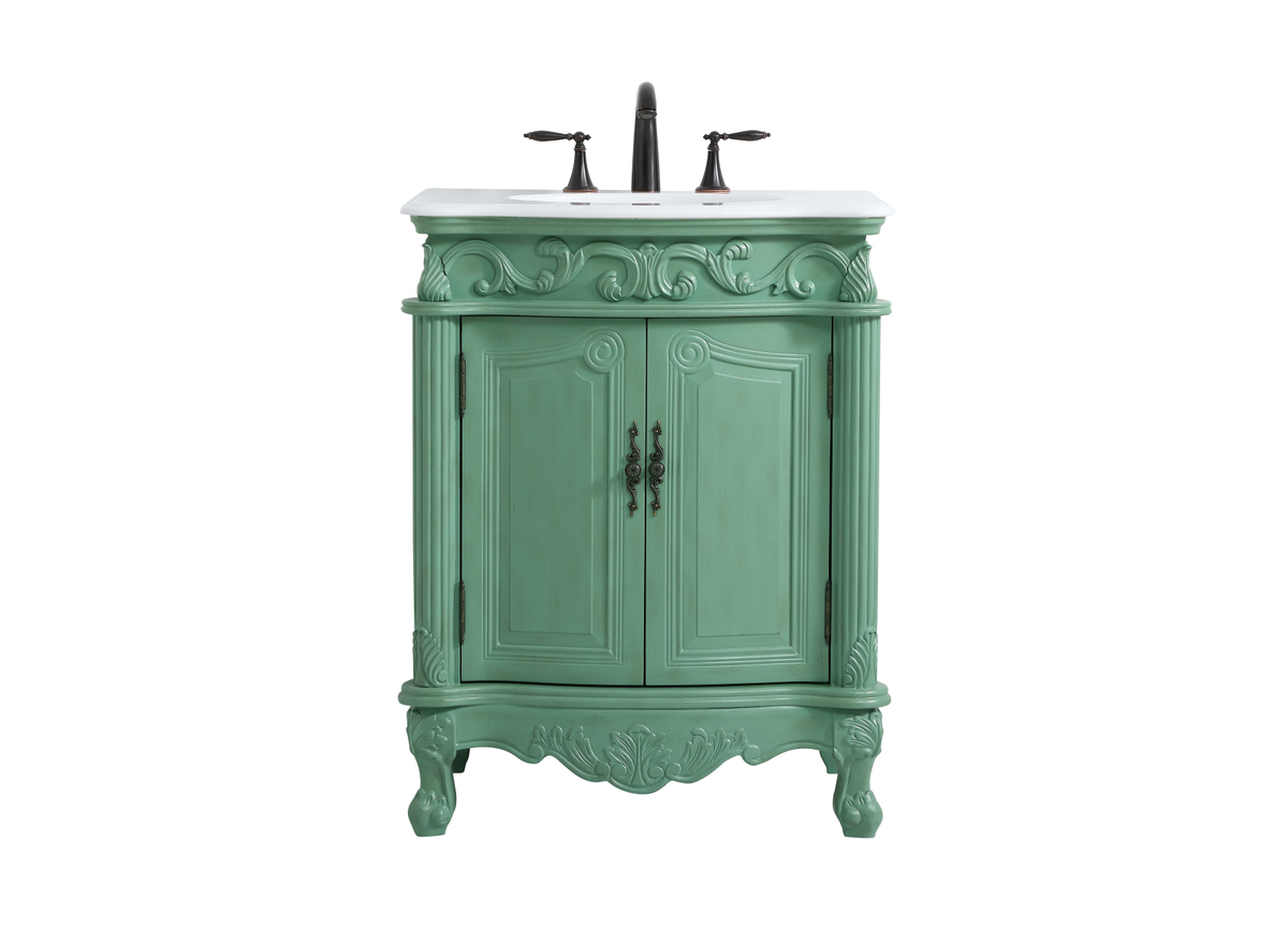 27 in. Single Bathroom Vanity with Ivory White Engineered Marble, Vintage Mint