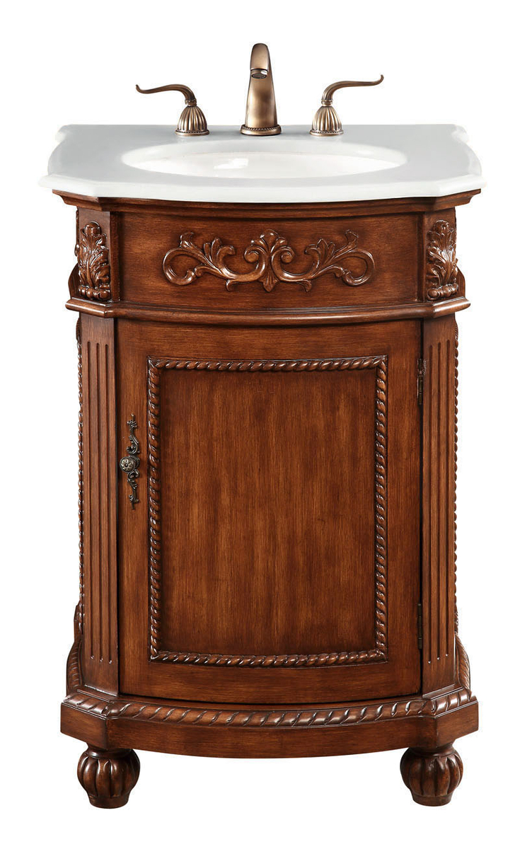 VF-1009-VW 24 in. Single Bathroom Vanity with Ivory White Engineered Marble, Brown