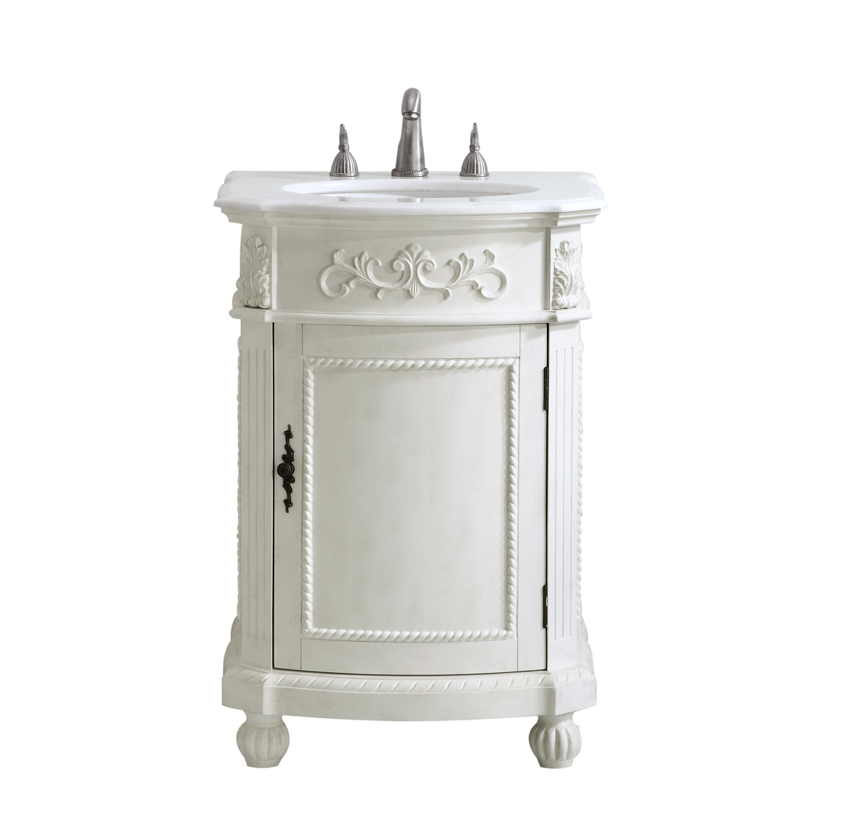 24 in. Single Bathroom Vanity with Ivory White Engineered Marble, Antique White
