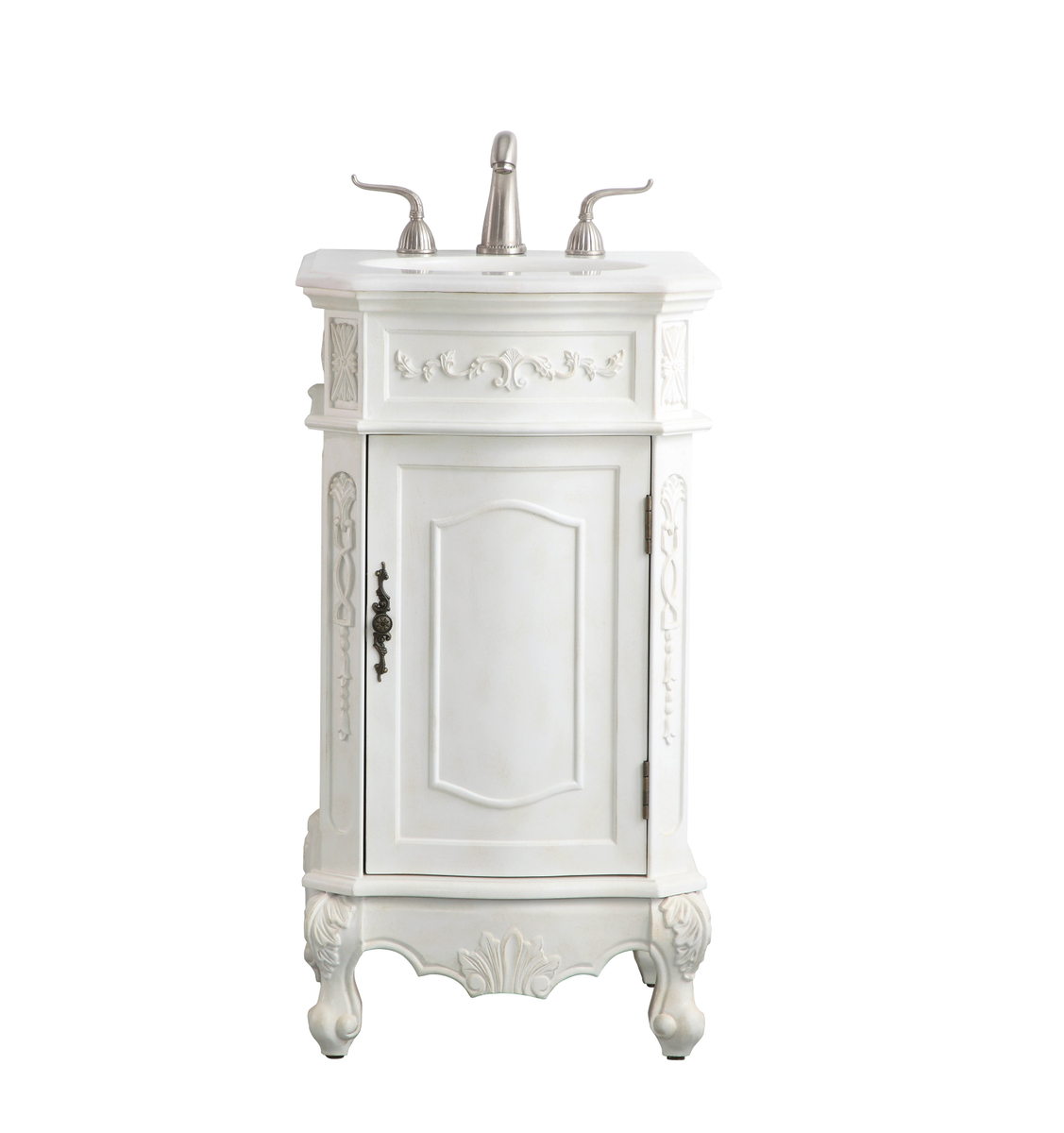 19 in. Single Bathroom Vanity with Ivory White Engineered Marble, Antique White