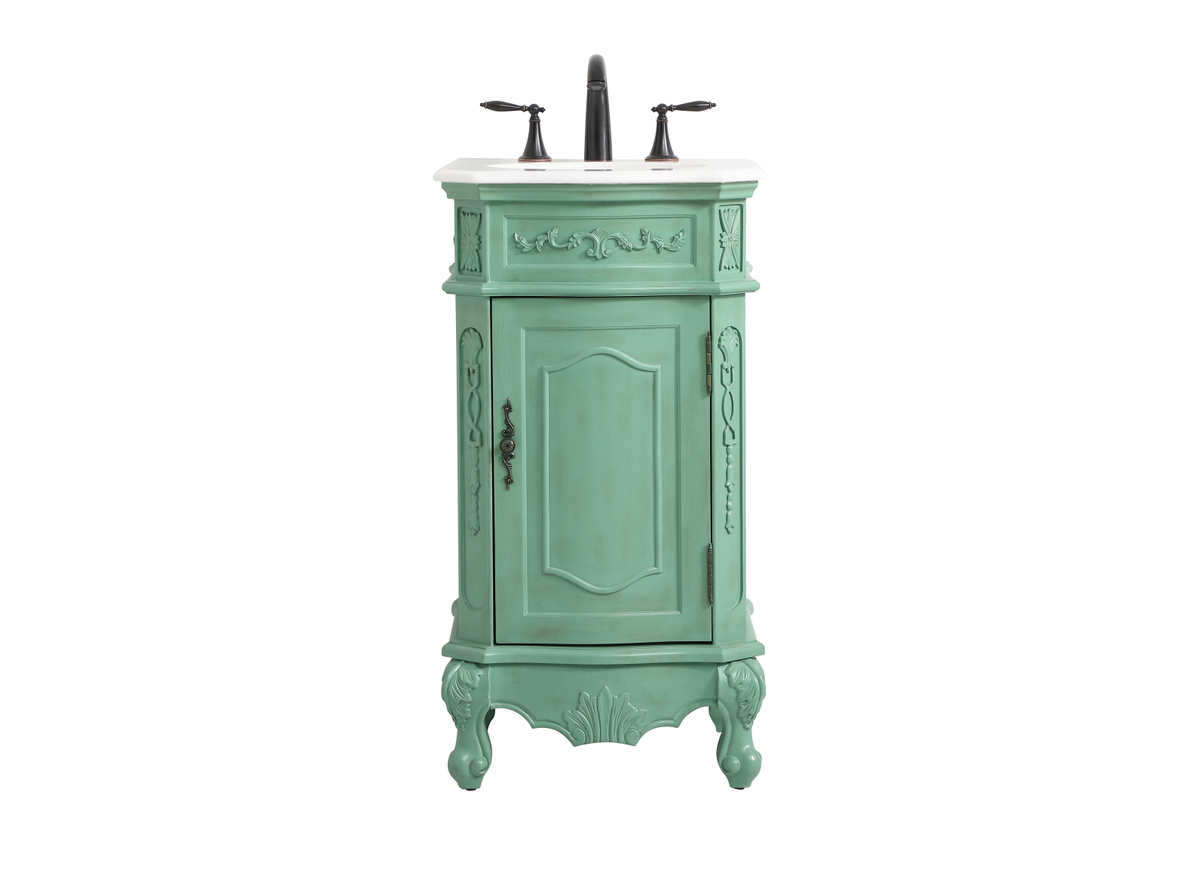 19 in. Single Bathroom Vanity with Ivory White Engineered Marble, Vintage Mint