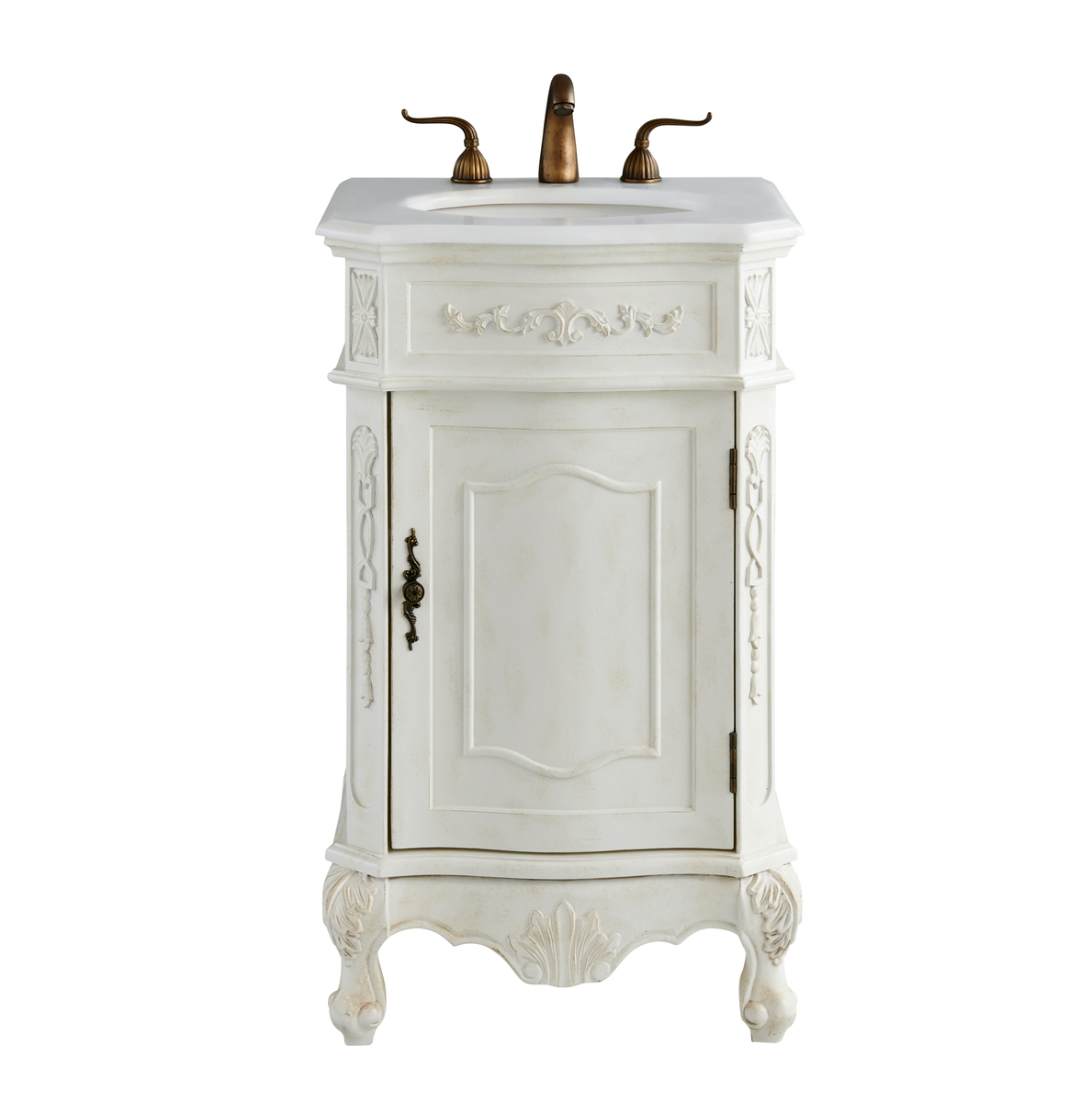 21 in. Single Bathroom Vanity with Ivory White Engineered Marble, Antique White