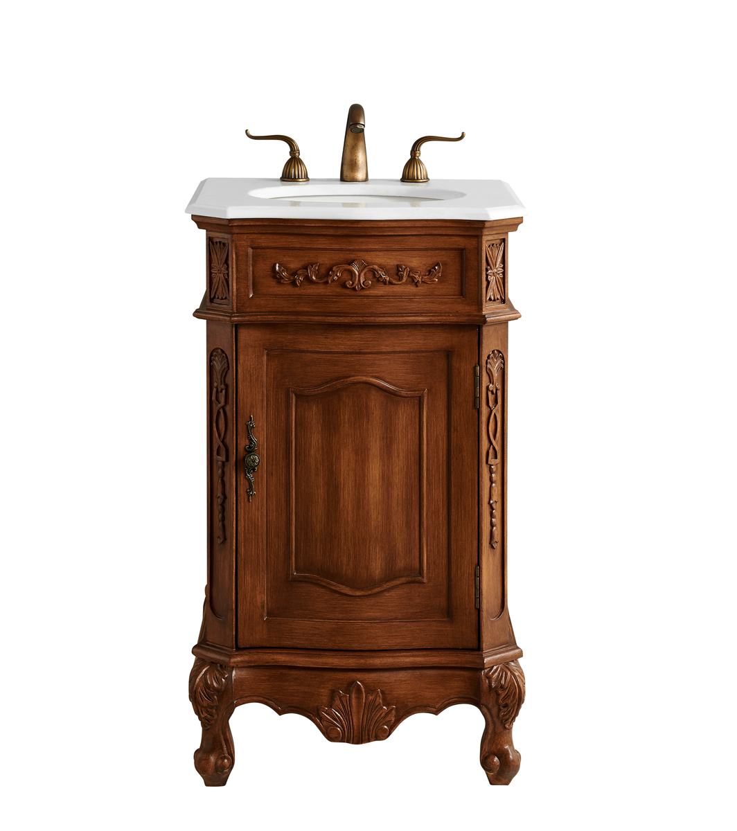 VF10121TK-VW 21 in. Single Bathroom Vanity with Ivory White Engineered Marble, Teak