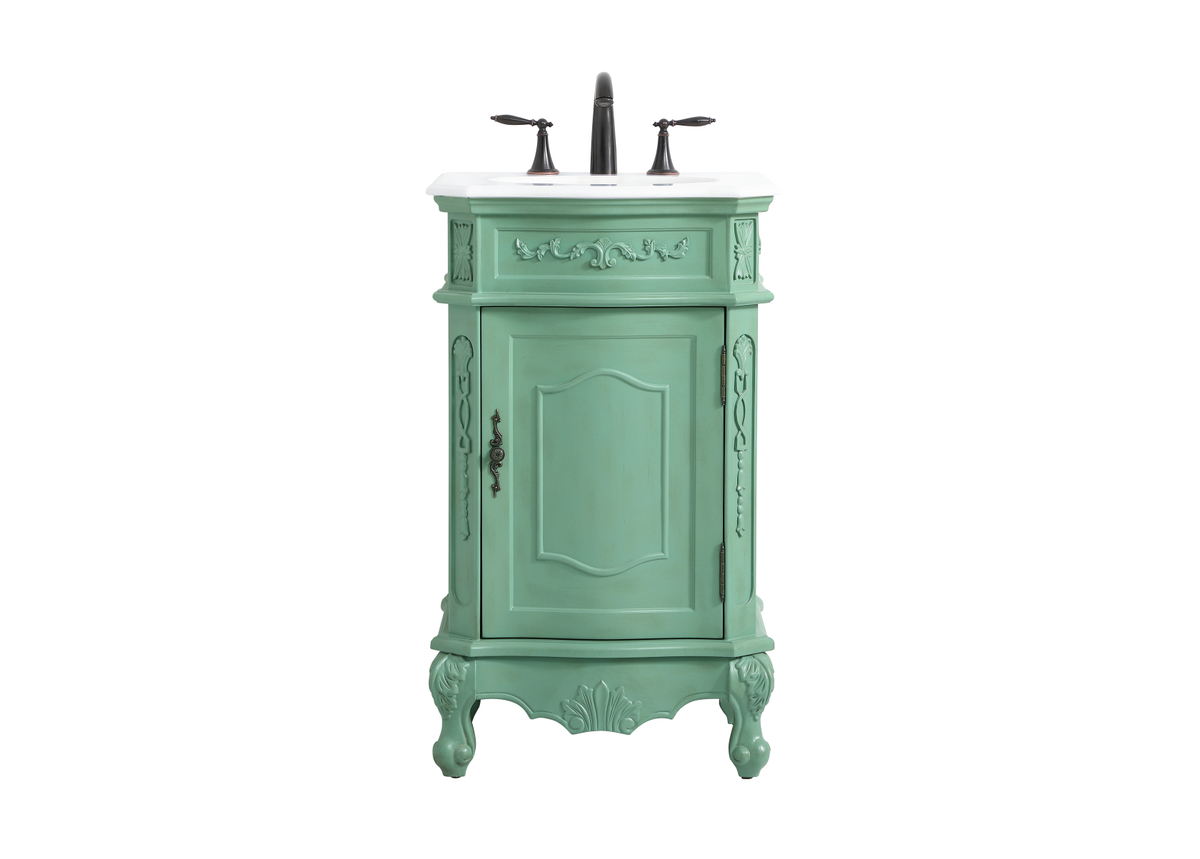 21 in. Single Bathroom Vanity with Ivory White Engineered Marble, Vintage Mint