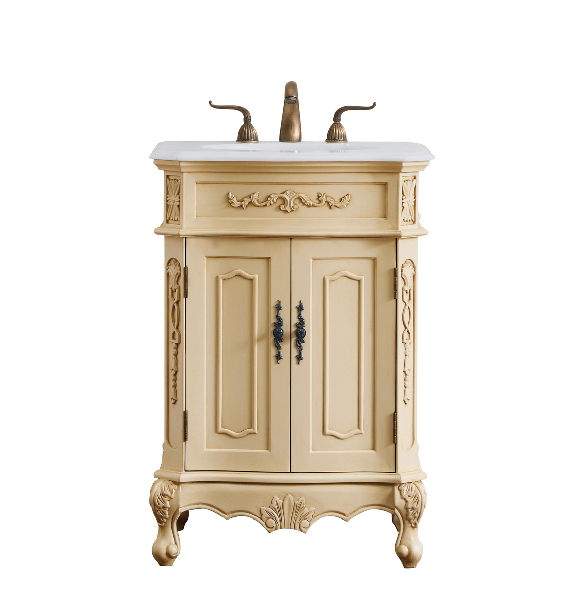 VF10124LT-VW 24 in. Single Bathroom Vanity with Ivory White Engineered Marble, Light Antique Beige