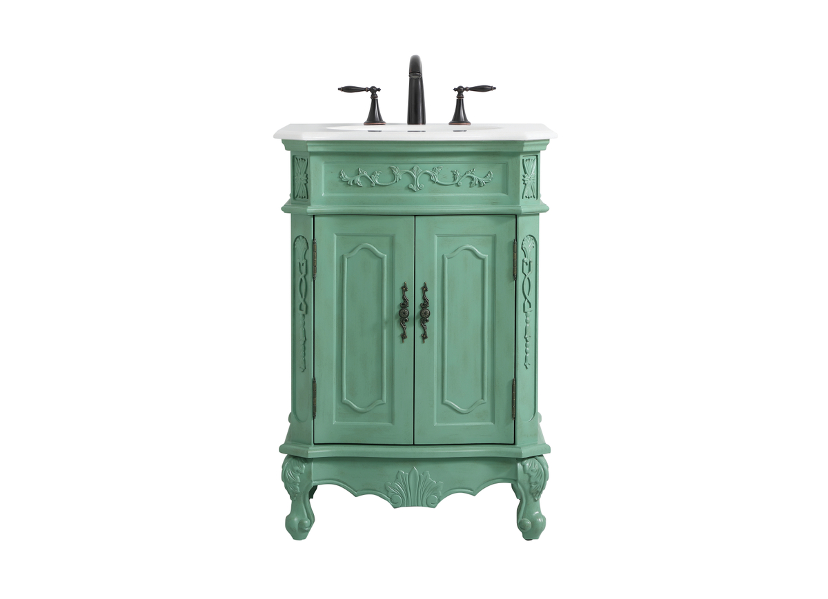 VF10124VM-VW 24 in. Single Bathroom Vanity with Ivory White Engineered Marble, Vintage Mint