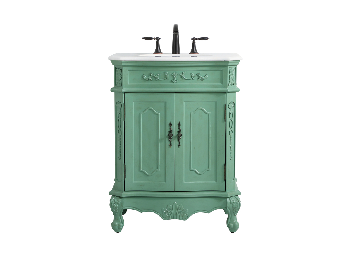 27in. Bathroom Vanity - Vintage Mint - Engineered Marble Top