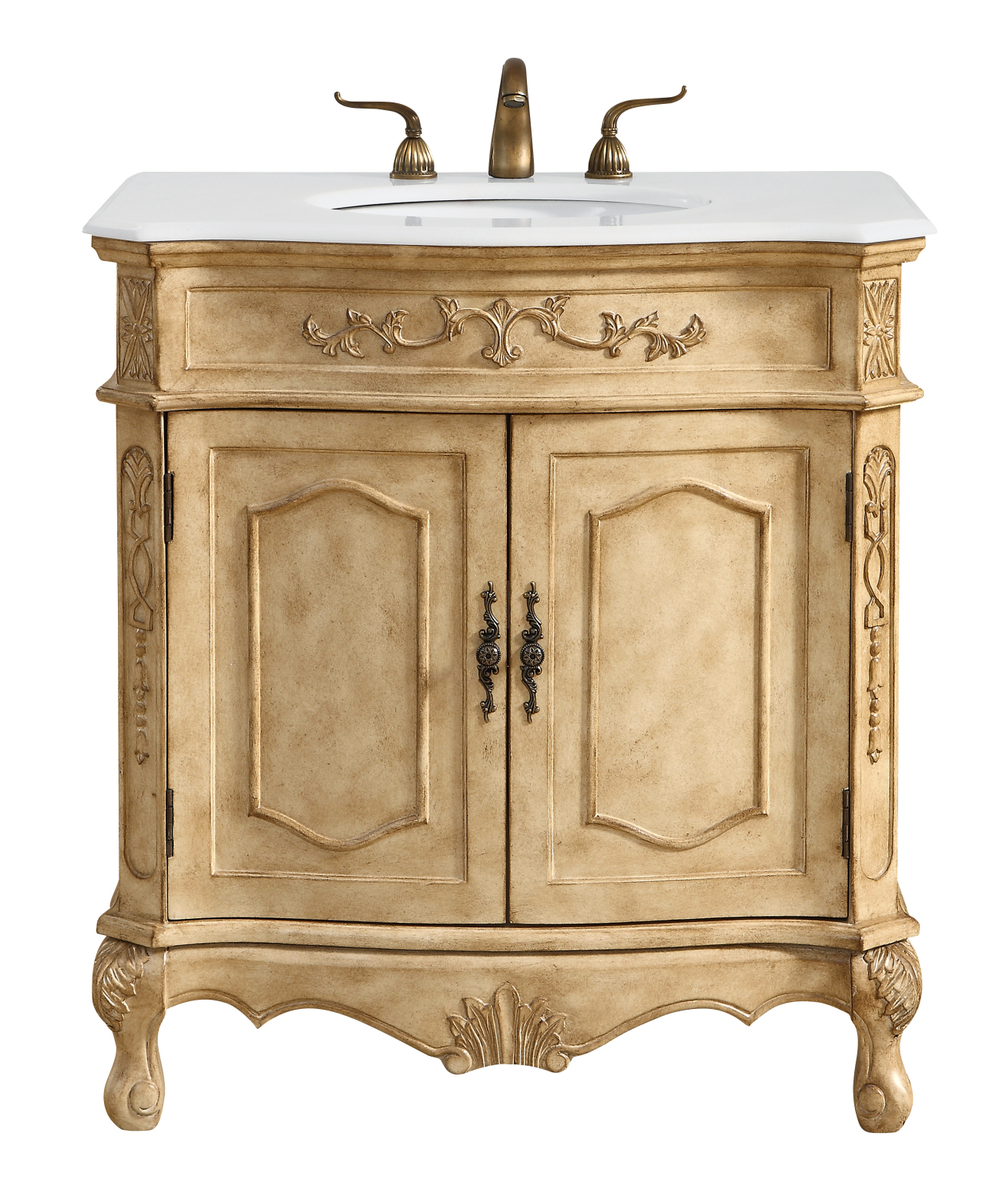 32 in. Single Bathroom Vanity with Ivory White Engineered Marble, Antique Beige